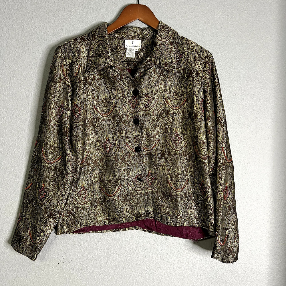 The Travel Collection Jacquard Damask Paisley Batik Crocade Brown Medium‎ Jacket